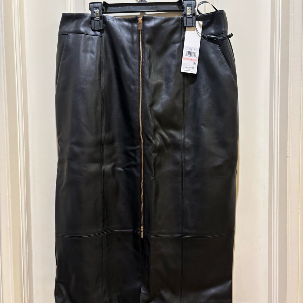 Calvin Klein Black Leather Pencil Skirt